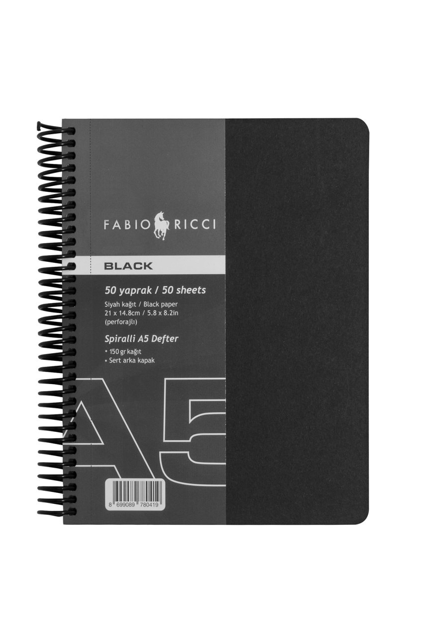 Fabio Ricci Black A5 14,8x21 cm   Spiralli Çizim Defteri
